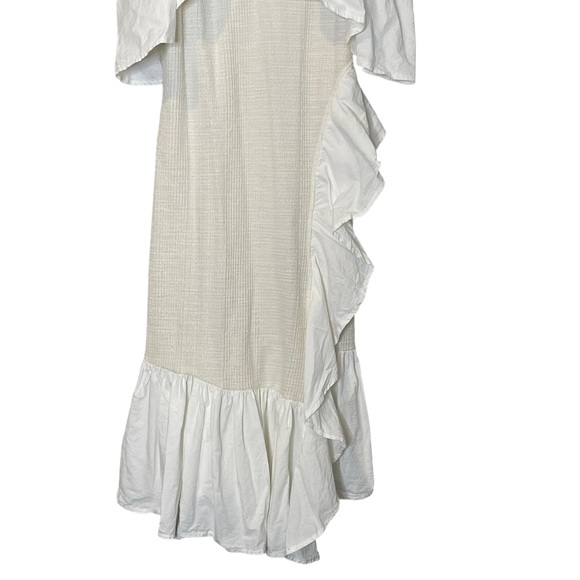 Zara Rustic Ruffled Knit Midi Dress Size M Mixed Media Gauze Flutter White Boho - Picture 8 of 14